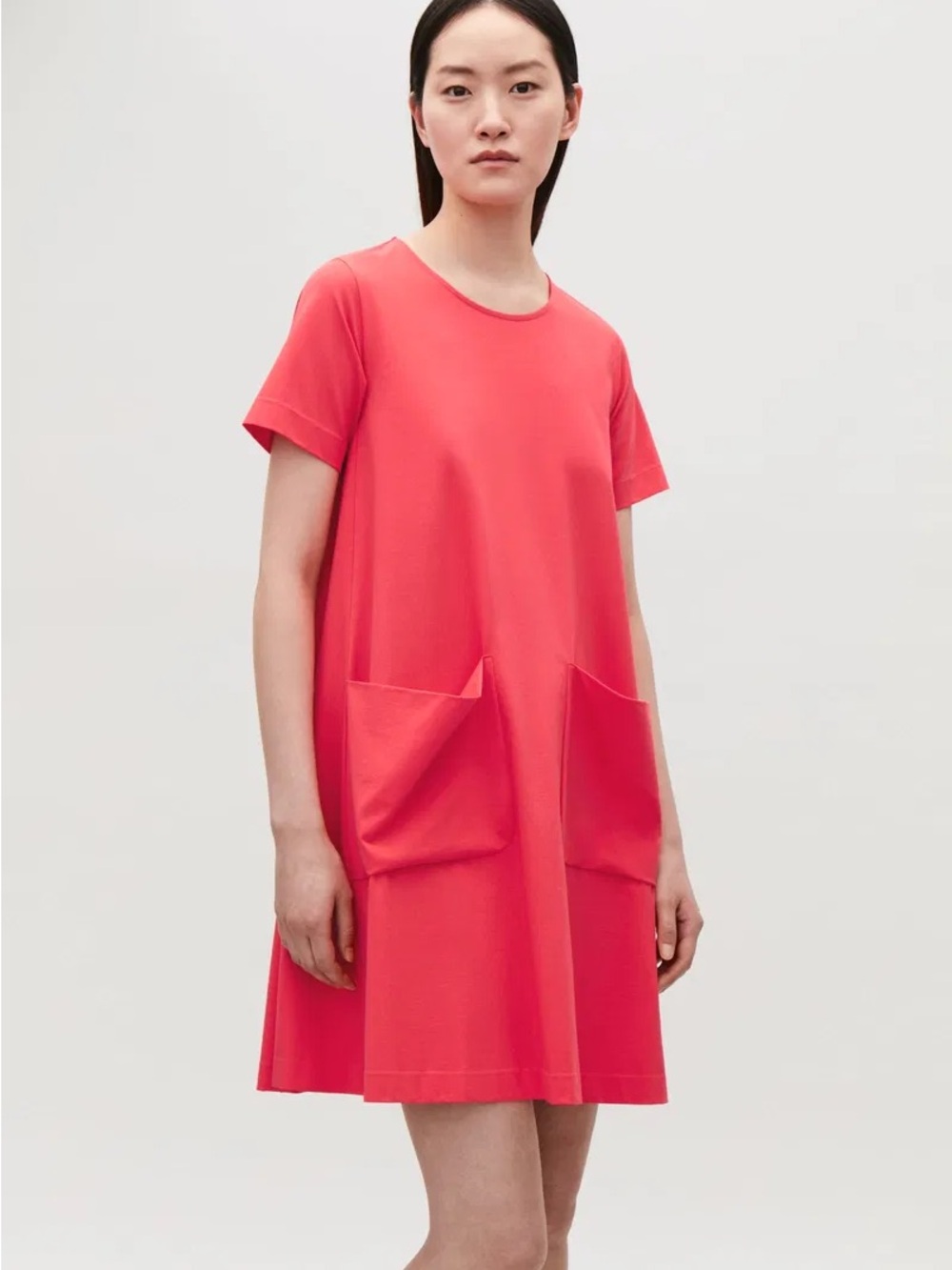 COS Sz M Red Orange Jersey Trapeze Lagenlook Minimalist Dress